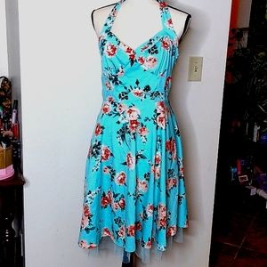 XL Hot Topic mint floral retro dress